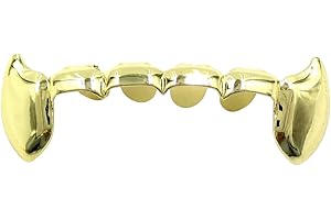 TSANLY 24K Gold Plated Grillz Bottom Vampire Fangs Grill Hip Hop Teeth Caps + Extra Molding Bars + Microfiber Cloth