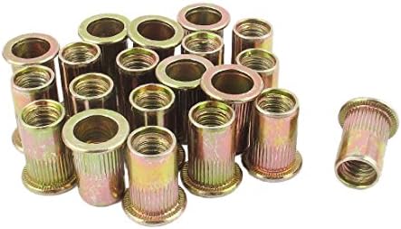 GFORTUN 30pcs Zinc Plated Bronze Tone Carbon Steel Rivet Nuts Knurled Nut Fastener Flat Head Threaded Blind Insert Nutsert Cap (5/16-18)