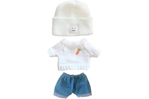 niannyyhouse Doll Clothes Suit 7.8in/20cm Plush Doll Clothes Hat + Sweater + Shorts 3-Piece Set Doll Dressup Square Face Hat Denim Shorts White Sweater (White)