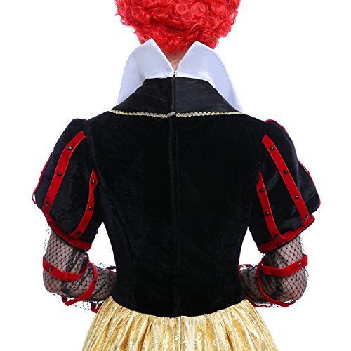 Women Long Dress Red Queen Halloween Party Cosplay Costume Satin Ball
