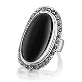 Dnswez Vintage 18k Silver-Tone Plated Black Big Macksite Small Surrounded Zircon Crystal Cocktail Ring for Women Gift(8)