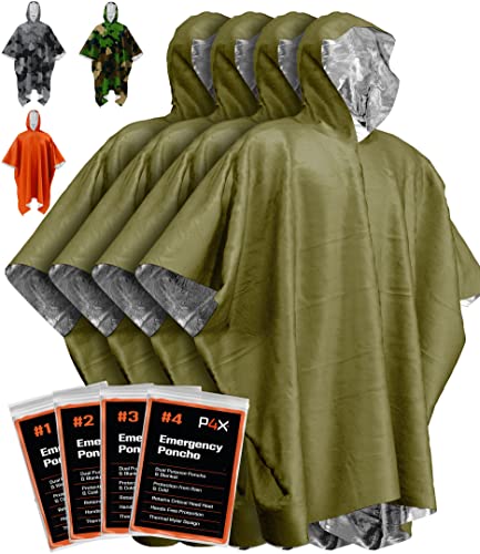 PREPARED4X Emergency Poncho and Mylar Blanket Liner - Waterproof, Wind-Resistant Outdoor Rain Poncho for Camping, Emergencies