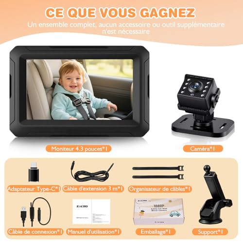 Zacro Baby Camera Baby Car Rearview Mirror 1080P USB-C Plug and Play Car Mirror with HD Night Vision and 150° Viewing Angle Car Rear View Mirror