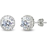 Sterling Silver 6mm Round-cut Halo Stud Earrings Made with AAA Cubic Zirconia