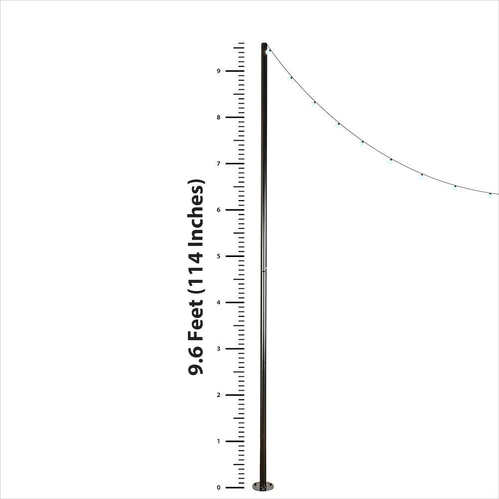Black Outdoor String Light Pole Stand, 9.6 Foot Durable Weather Resistant Powder Coated, Mount to Deck, or Concrete Patio, in Backyard, Great For Weddings and Other Events Made in the USA