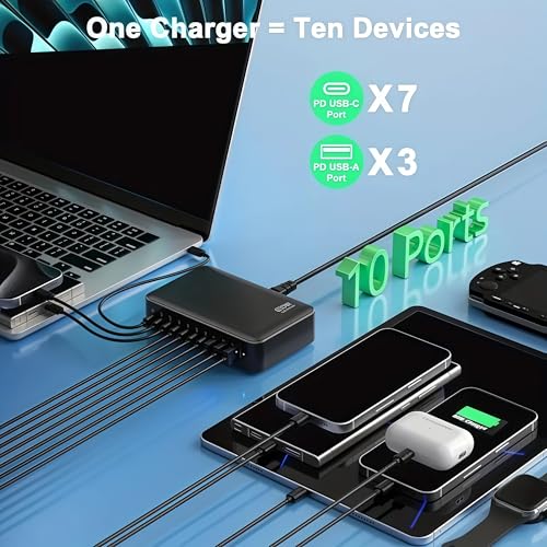 USB C Charger Multiple Charging Station 620W with 3*PD PPS 100W and 65W Multi Type-C Fast Charging Fast Charger Adapter for MacBook, iPad, iPhone 16/15/14/13/12 Pro MAX, Samsung,Pixel 9