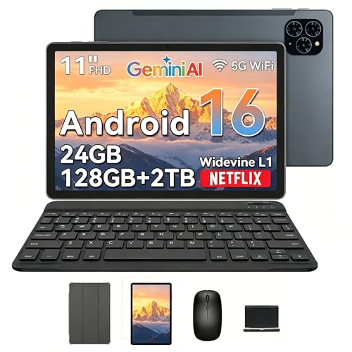 TABWEE Android 16 Tablet 11 inch – Gemini AI, 8000mAh Battery, 24GB RAM + 128GB ROM/2TB TF Card, Octa-Core T615 Processor, 2GHz, Widevine L1/5G WiFi/5MP+13MPCamera/Tablet with Keyboard and Mouse