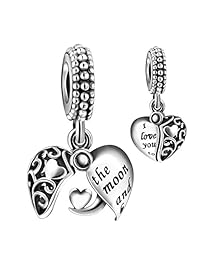 Angemiel - Abalorio de plata de ley 925, diseño de corazón con texto "I Love You to The Moon & Back"