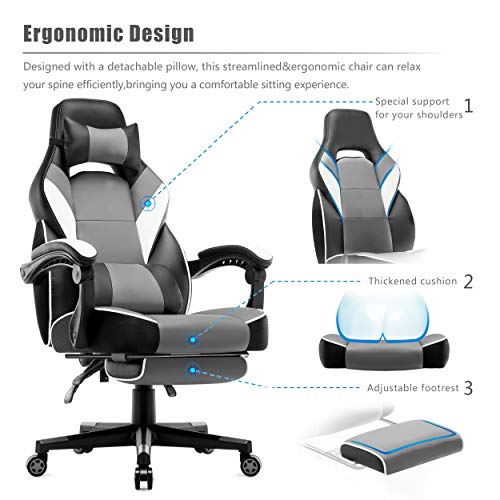 IntimaTe-WM-Heart-Silla-Gaming-con-Respaldo-Alto-Silla-Ergonomica-de-Juego-Silla-Giratoria-Almohadillas-y-Reposapies-Gris