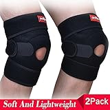 Knee Brace Support ( Soft and Lightweight with 2 Pack by PrettyCare ) Adjustable Open Patella Braces Protector & Knee Cap Stabilizer For Arthritis, Meniscus Tear, Basketball, Exercise, Running