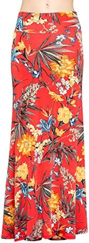 HerShe Women's Foldover High Waisted Floor Length Maxi Skirt (2X-Large, S222TMAA Red)