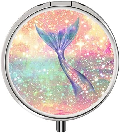 Drug Box, Pill Case Travel, DOTOTER 3 Compartment Mini Sized Pill Case for Travel Purse Pocket with Mirror Customization Available - Mermaid