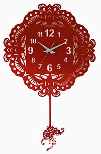 MCC Wall Clock Red Wind Cut Style Pendulum Tuo Creative Handmade Living Room Wall Clock Chinese Wind Mute , red