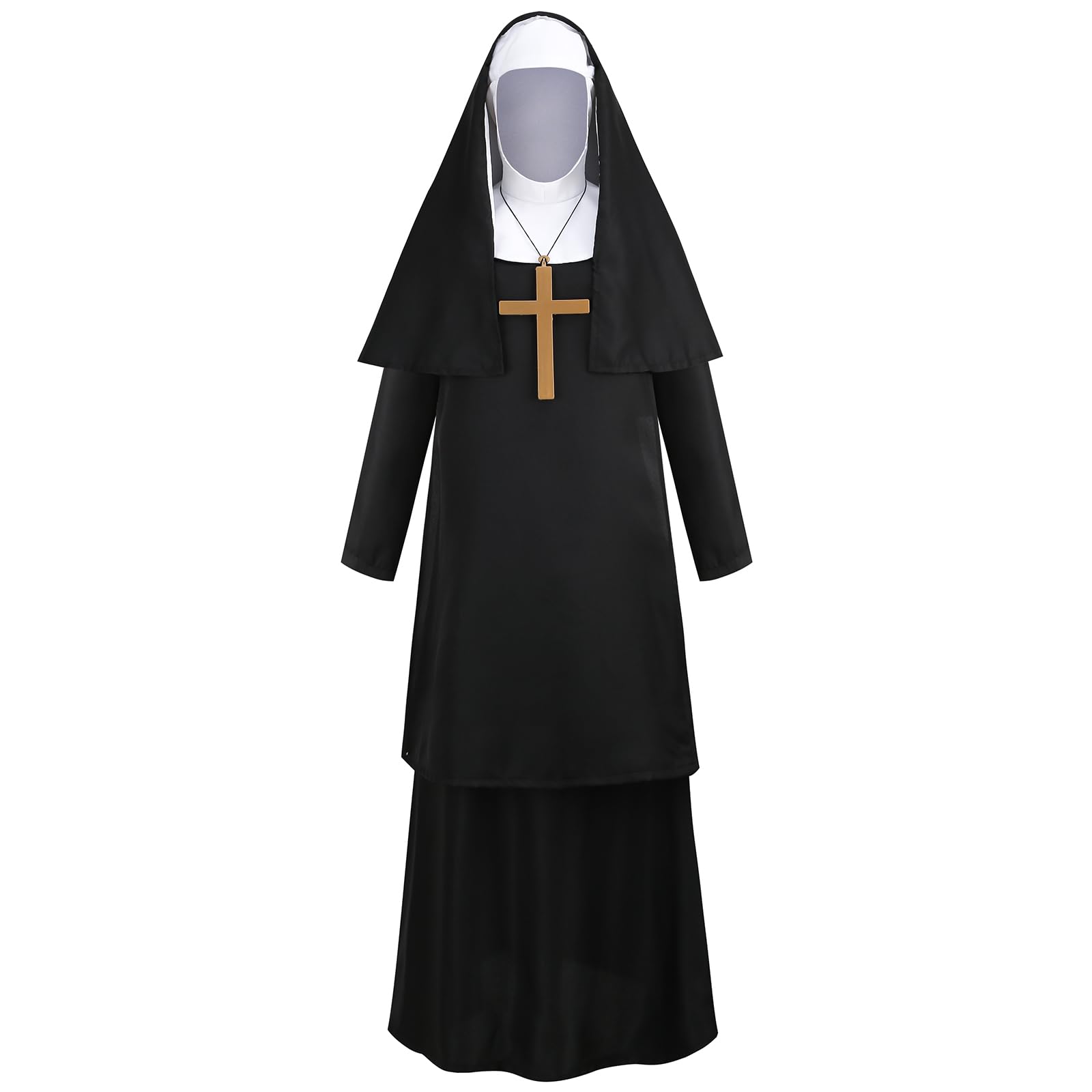 maxToonrain Nun Costumes For Women Plus Size,Adult Halloween Costumes Fancy Dress Funny Cosplay Party Belt+Gold Cross+Headpiece Accrssories Nun outfit for Womens(C style,XL)
