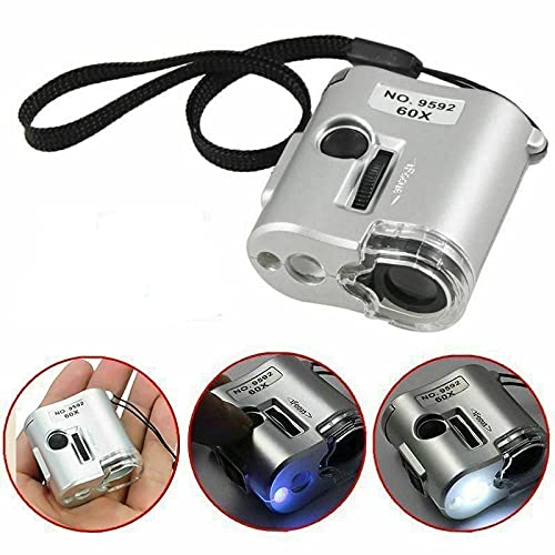 Multibao 60x Mini Pocket Magnifier with LED Light for Jewelry, Diamonds, Gems, Coins, Stamps Stationery Office Supplies