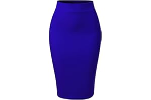 MixMatchy Women's Elastic Waist Scuba Bodycon Knee Length Midi Pencil Skirt with Back Slit