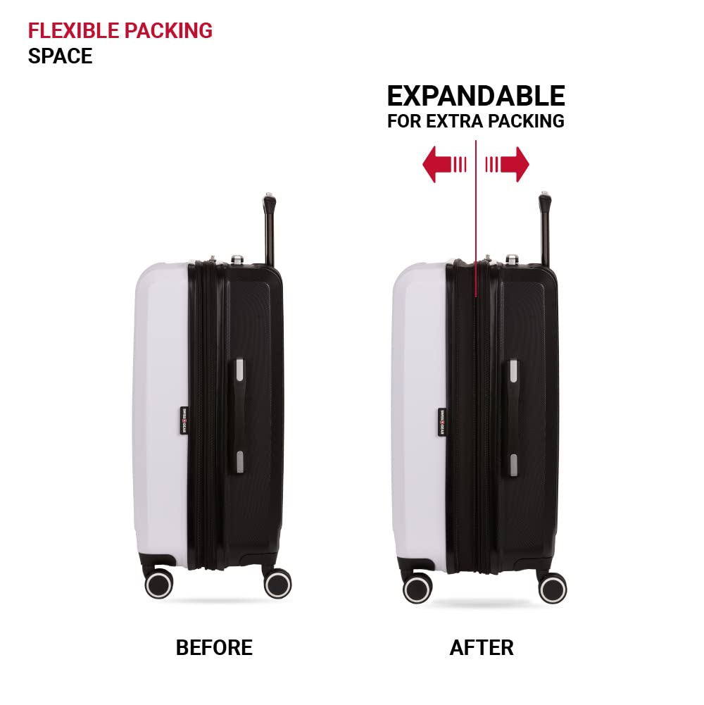 SwissGear 8028 Hardside Expandable Spinner Luggage, Black/White, Checked-Large 28-Inch