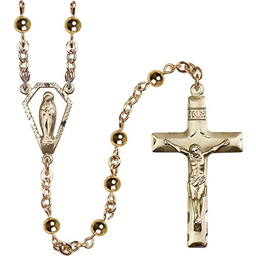 14kt Yellow Gold Filled Rosary 6mm Gold Filled Round beads, Crucifix sz 1 5/8 x 7/8. Miraculous medal charm
