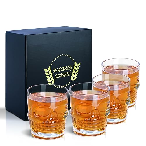 KTQUICK Whiskey Glasses Set of 4, 10 oz Old Fashioned Tumblers for Drinking Scotch Bourbon Whisky Cocktail Cognac Vodka Gin Tequila Rum Liquor Rye Gift for Men