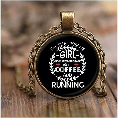 COLOSTORE Happy With Coffee Necklaces, Happy With Running Necklaces (Necklace - Antique Brass - Black)