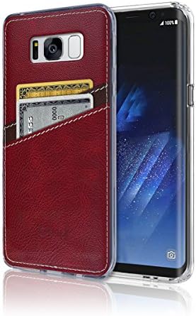 S8 Case [Leather Back Cover] [Wallet Case] [2 Card Holder] S8 Soft Slim Fit Hybrid Polyurethane TPU Flexible Bumper Slot Lightweight Shock Absorbing Protection For Samsung Galaxy S 8 (Red)