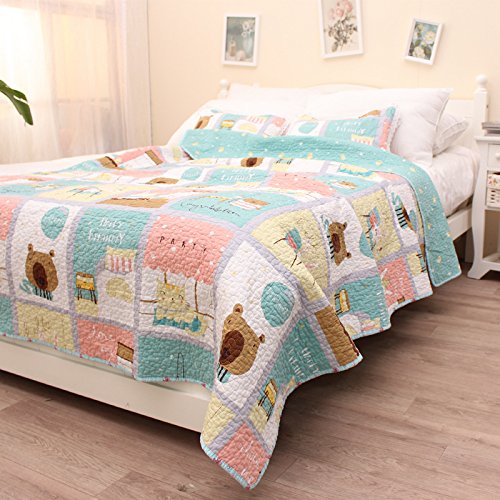 Cats & Bear & Rabbit Friends Baby Bedding Coverlet Quilt Bedspread Throw Blanket for Kid's Girl & Boys Bed Gift 100% Natural Cotton Twin (M, puppy 2)