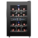 AKDY 12 Bottles Dual Zone Reversible Freestanding Thermoelectric Wine Cooler Cleear