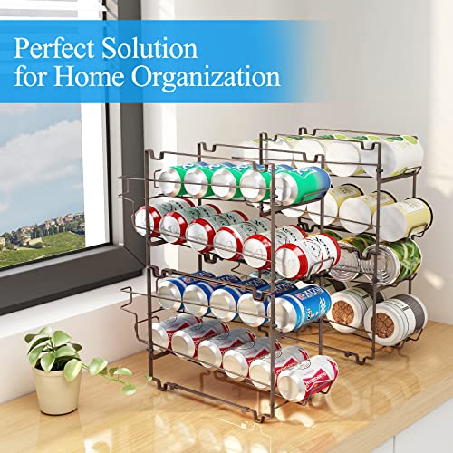 Wisdom Star 2 Pack Soda Can Organizer Rack for Pantry, Stackable Beverage Soda Can Storage Dispenser Holder for Refrigerator, Cabinet Bronze
