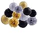 Black Gold Tissue Pom Poms Paper Lantern Garland,Birthday Decoration, Wedding Themed Party Supplies