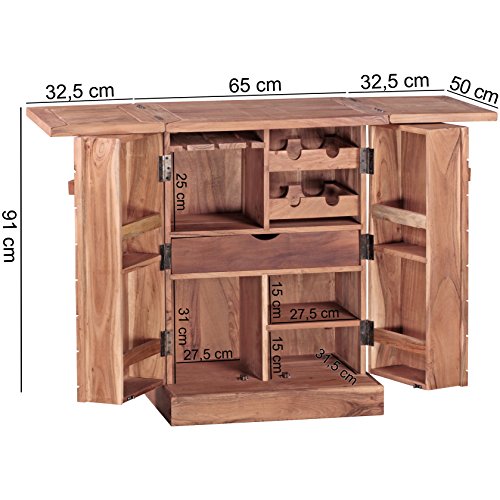 Wohnling Hausbar Lucca Massivholz Akazie Weinbar ausklappbar Vitrine Landhausstil Barschrank Aufbewahrung Flaschen und… – Bild 4
