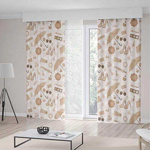 YOLIYANA Window Curtains Beige Chic Vintage Styled Graphic with Fancy Polky Dot Umbrellas Heels  ...