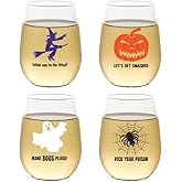 Set of 4 HOLIDAY DESIGN Shatterproof 16 oz Plastic Stemless Wine Glasses (HALLOWEEN)