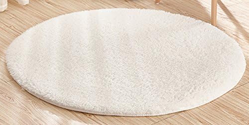 Happy Cool 63.0" Diameter Round Sherpa Mat Runner Floor Rug Shaggy Oval Doormat Entry Carpet Front Entrance Indoor Outdoor Mats for Children Kid Play Room Decor Decorative Living Room Apricot