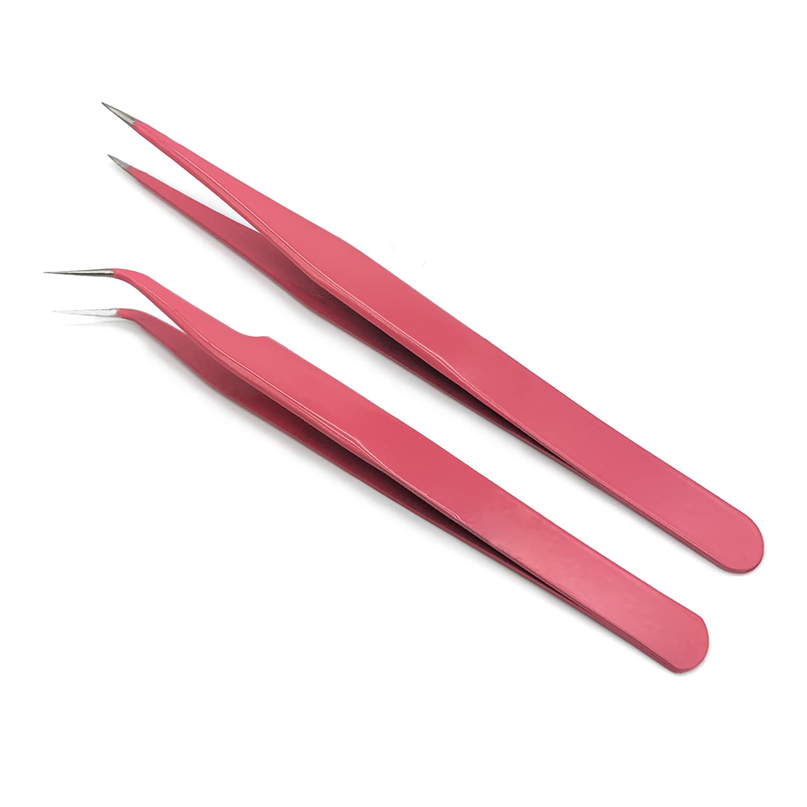 Ainkou 2pcs Stainless Steel Eyelash Extension Tweezers Straight and Curved Tip Eyelash Tweezers for Eyelash Extension Applications