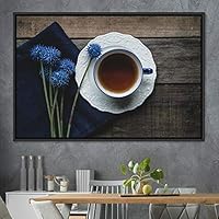 Framed Canvas Wall Art Cup of Tea Coffee Dark Drinks Farmhouse/Country Group Multicolor Photography Realism - 16x24 inches