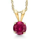 Gem Stone King 14K Yellow Gold Red Created Ruby Pendant Necklace for Women | 0.25 Cttw | Gemstone July Birthstone | Round 4MM | With 18 Inch Chain