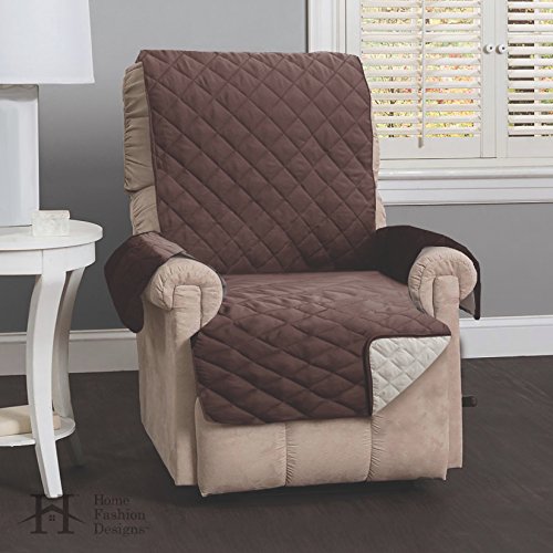 Deluxe Reversible Quilted Furniture Protector. Two Fresh Looks in One. By Home Fashion Designs Brand. (Recliner - Chocolate / Flax)