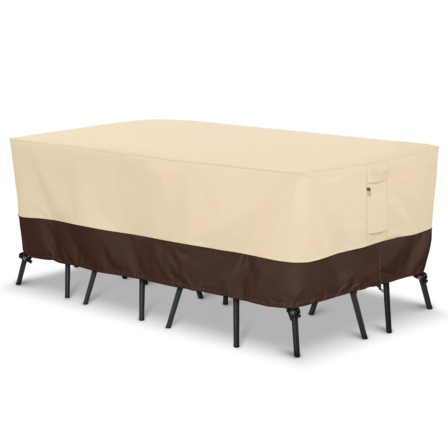 Photo 1 of Arcedo Waterproof Patio Furniture Set Cover, Rectangular Dining Table and Chairs Cover, Heavy Duty Outdoor Furniture Cover for Sectional Conversation Set, 88'' x 62'' x 28''H, Beige & Brown