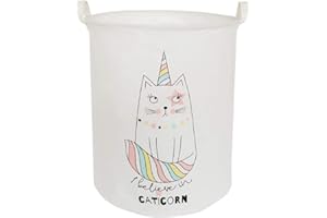 BOOHIT Storage Baskets,Canvas Fabric Laundry Hamper-Collapsible Storage Bin with Handles,Toy Organizer Bin for Kid's Room,Office,Nursery Hamper, Home Decor (Cartoon cat)