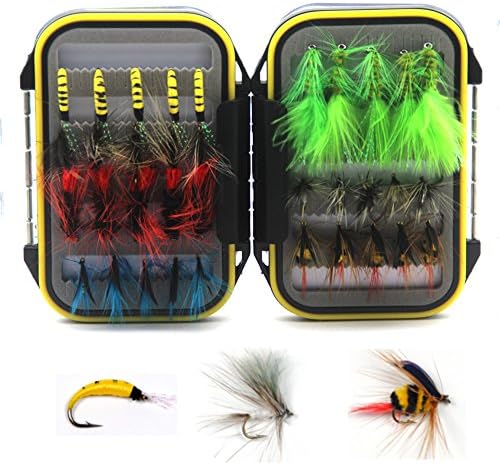 FlySoul Fly Fishing Flies Kit Handmade Fly Fishing Lures-Dry/Wet Flies,Streamer, Nymph, Emerger with Waterproof Fly Box (35 PCS Flies Kit+ Waterproof Fly Box)