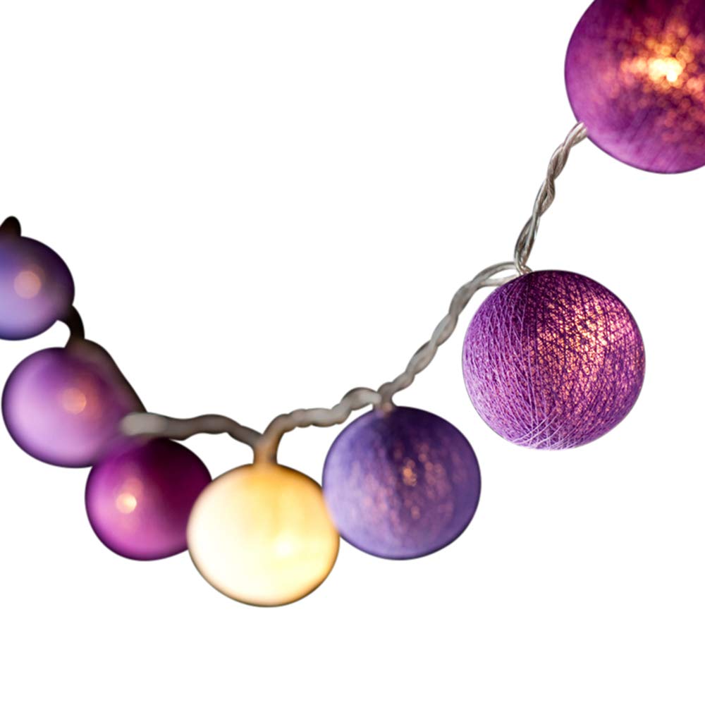 Blaze On Ambient Ball Fairy Lights (Purple Tones) – 20 Warm White LED Lights – Hand–Spun Cotton Balls – USB Powered and Includes UK 3–Pin USB Adapter – Indoor Decorative String Lights