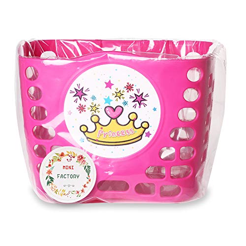 MINI-FACTORY Kid's Bike Basket, Pink Cute Princess Crown Pattern Bicycle Front Handlebar Basket for Kid Girls (Princess Crown)