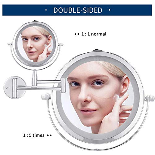 4.5" Vanity Magnifying Makeup Mirror Wall Mounted 1X/5X Magnification, Two-Side, 360 Degrees Rotating Function, Chrome Finished for Bedroom Bathroom Hotel - Thumbnail 6