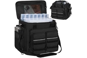 LASUK Fishing Tackle Bags, Portable Water-Resistant Fishing Tool Storage Bag with Padded Shoulder Strap and Non-Slip Base for Saltwater or Freshwater Fishing (TRAY NOT INCLUDE)