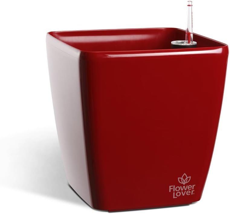 Flower lover 41116631 Quadrato Plant Pot with Watering System 25 x 25 x 24 cm red, Passion 25x25x24cm