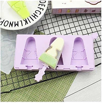3-Cavity Silicone DIY Ice Pop Mold Ice Cream Bar Mold Popsicle Mold with Tape Lid &amp; 3 Bear Plastic Rod, Watermelon