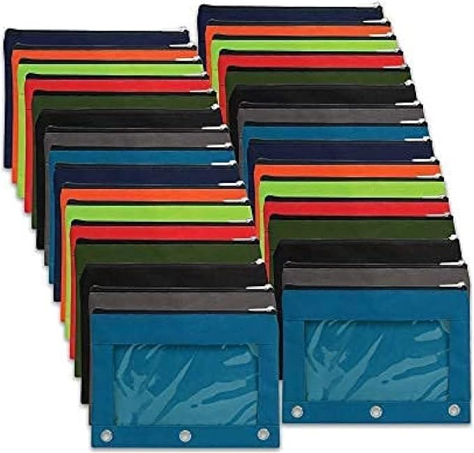 Trail maker 25 Packs - 3 Ring Canvas Cloth Pencil Pouches in Bulk Assorted Color Bundles