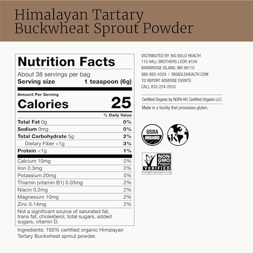 BIG BOLD HEALTH Himalayan Tartary Buckwheat Sprout Powder - Rich in Polyphenols & Prebiotic Fiber - Non-GMO, Gluten-Free, Grain-Free, Vegetarian - 30 Servings
