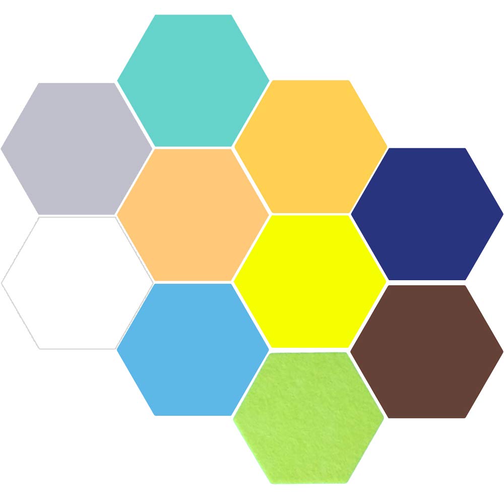 Elinala Pin Board, Adhesive Felt Board, 10 PCS Multicolor Hexagonal Self-Adhesive Cork Felt Tile Memo Board, Thumbtack Display Board, Bulletin Board for Home and Office