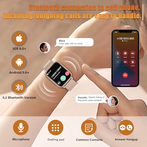 Women's Smart Watch with Bluetooth Calling, 1.83 Inch HD Smartwatch with 24H Heart Rate, SpO2, Sleep, IP68 Pedometer 120+ Sports Modes Fitness Tracker for Android iOS Rose Gold (Roségold)